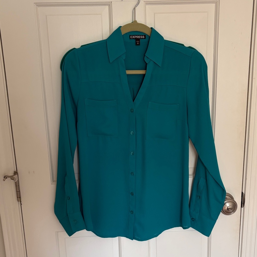Express Teal Women's longsleeve portofino Blouse